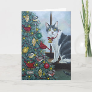 0417 Carte de voeux Cat & Christmas Tree
