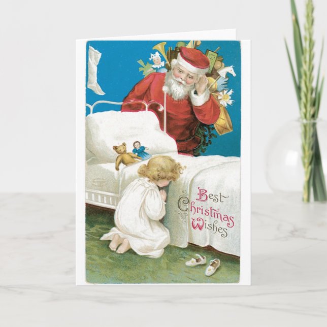 048 Carte de Noël Vintage Prier du Père Noël (Devant)