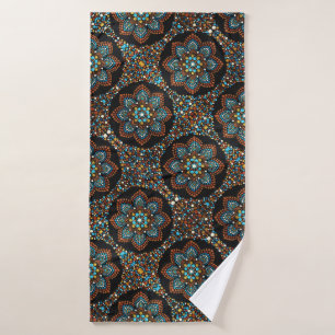07 Serviette de bains Mandala Brown et turquoise