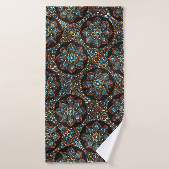 07 Serviette de bains Mandala Brown et turquoise