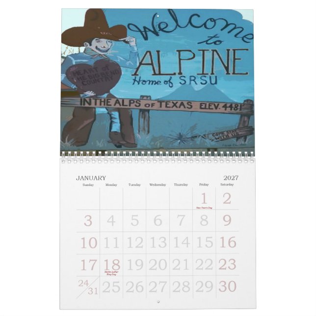 0-Alpine, calendrier du Texas 2010 par le (Jan 2027)