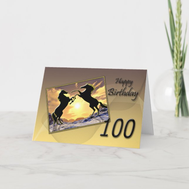 100 ans, carte d'anniversaire avec chevaux d'éleva (Devant)