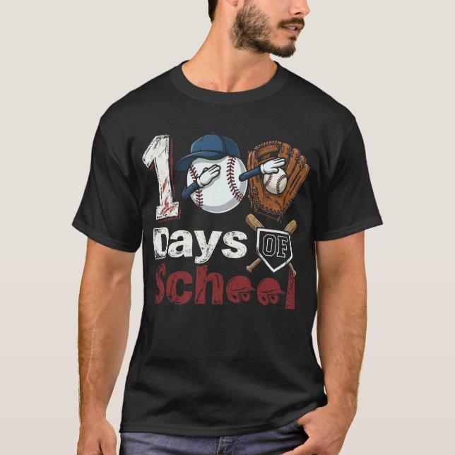 100 Days of School Dabbing Baseball T-Shirt (Devant)
