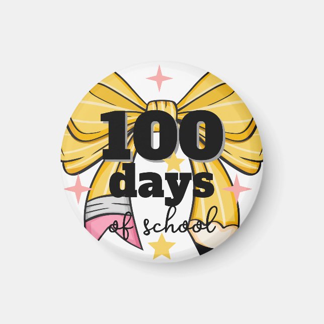 100 Days of School Yellow Pencil Bow Magnet (Devant)