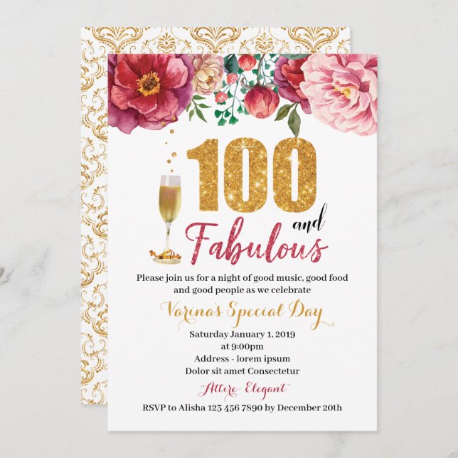 100 et une fabuleuse invitation d'anniversaire pou (Devant / Derrière)