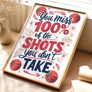 100% Miss : Basketball Motivational Poster