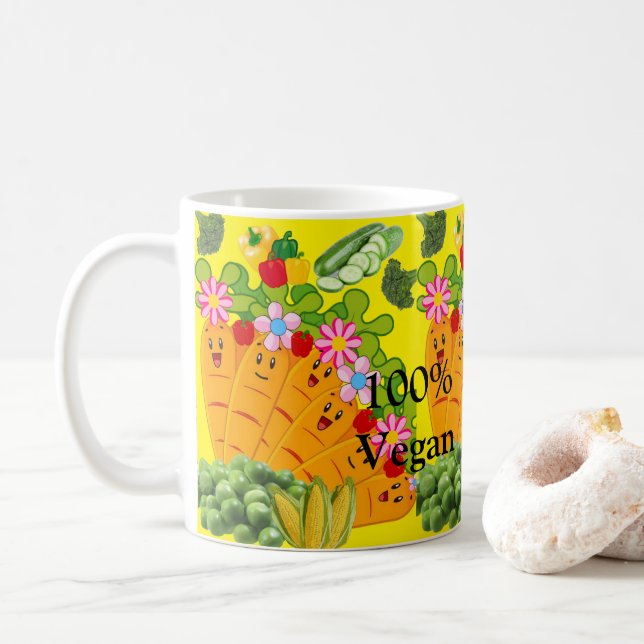 100% Pois carottes végétaliennes Pois Mug jaune (Avec donut)