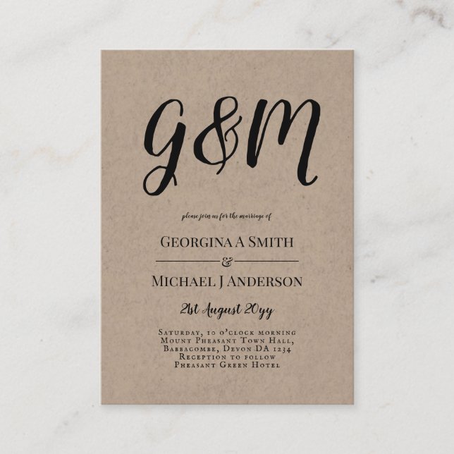 100 x Invitations de mariage budget avec ENVL. (Devant)