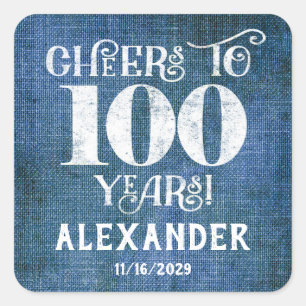 100e Anniversaire Bleu Linen Merci Favor Stickers