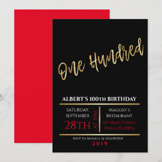 100e anniversaire Gold Black Party Invitation