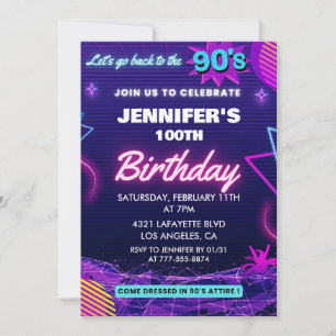 100e anniversaire invitation 90s thème Retro