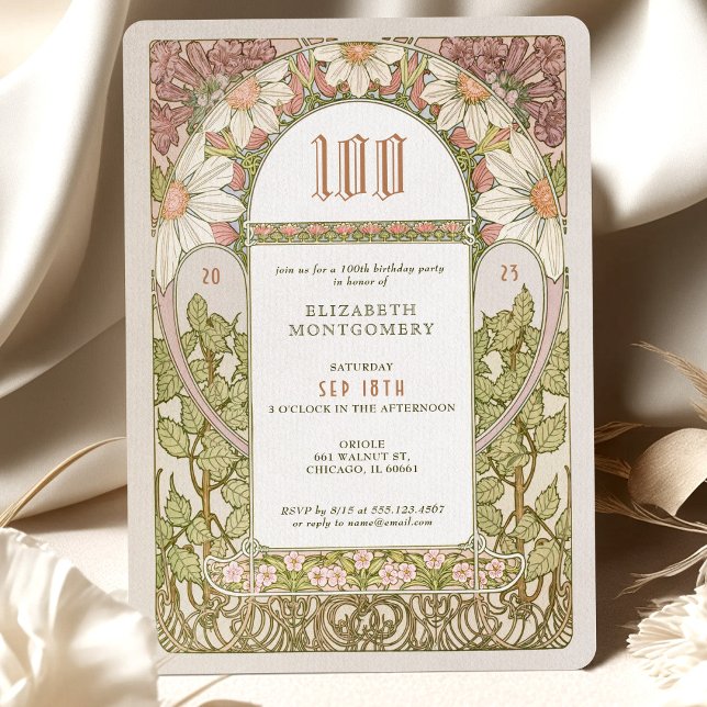 100e anniversaire Invitation Art nouveau Daisies (Créateur téléchargé)