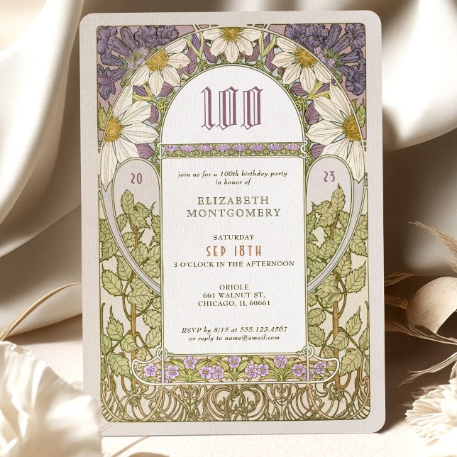 100e anniversaire Invitation Art nouveau Daisies (Créateur téléchargé)
