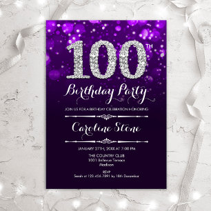 100e anniversaire - Invitation d'argent violet