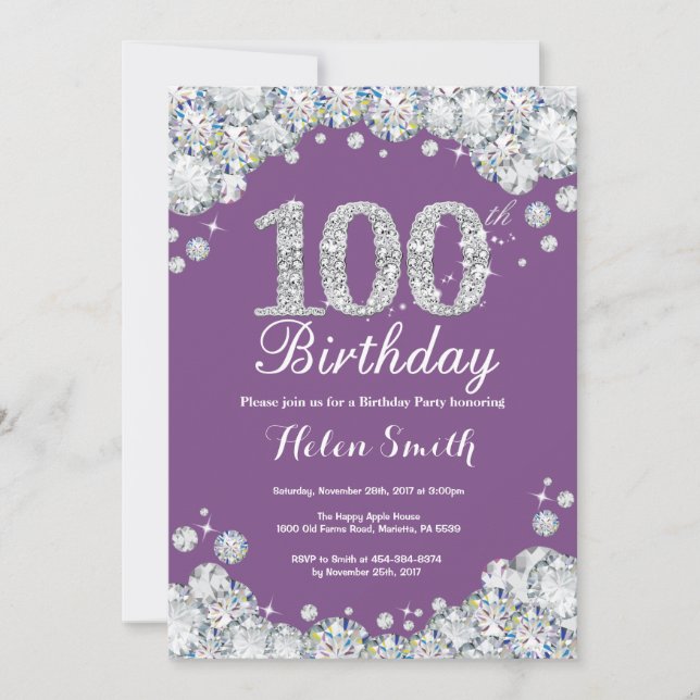 100e anniversaire Invitation Diamant d'argent viol (Devant)