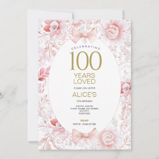 100e anniversaire Invitation femmes rose toile flo
