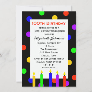 100e anniversaire Invitation fête bougies et point