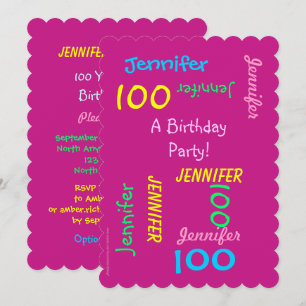 100e anniversaire Invitation fête Hot rose Personn