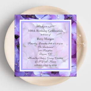 100e anniversaire Invitation fête Purple Hydrangea