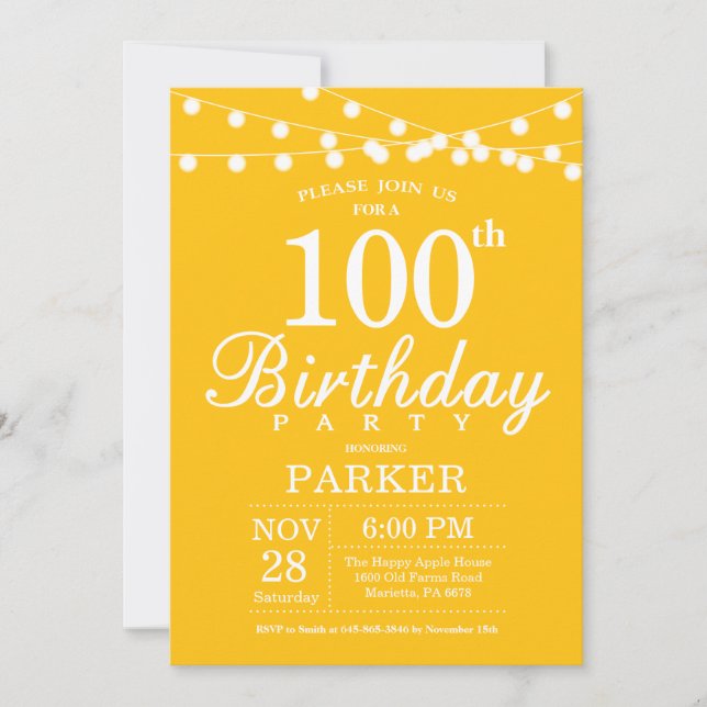 100e anniversaire Invitation Jaune (Devant)