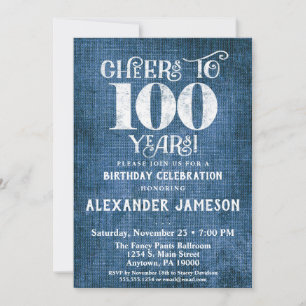 100e anniversaire Invitation Linen Bleu Rustique C