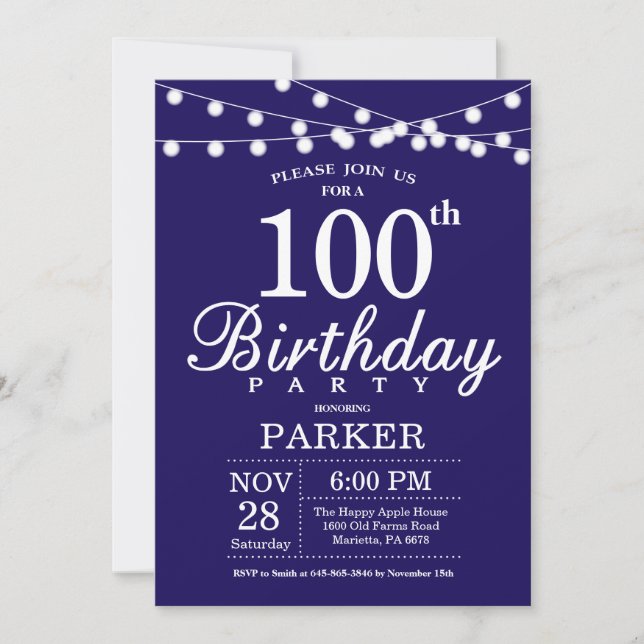 100e anniversaire Invitation Marine Bleu (Devant)