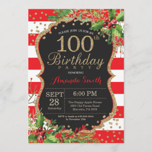 100e anniversaire Invitation Noël Rouge Noir Or