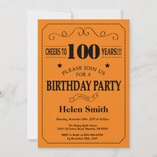 100e anniversaire Invitation Noir et orange