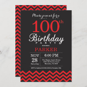 100e anniversaire Invitation Noir et Rouge