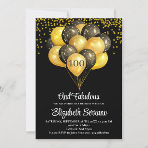 100e Anniversaire Invitation Noire Et Or