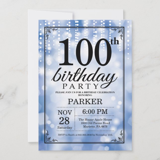 100e anniversaire Invitation Parties scintillant b (Devant)