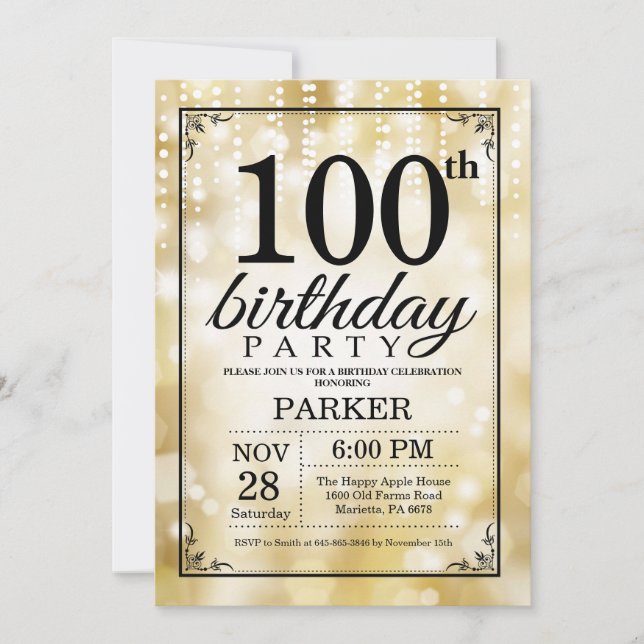 100e anniversaire Invitation Parties scintillant d (Devant)