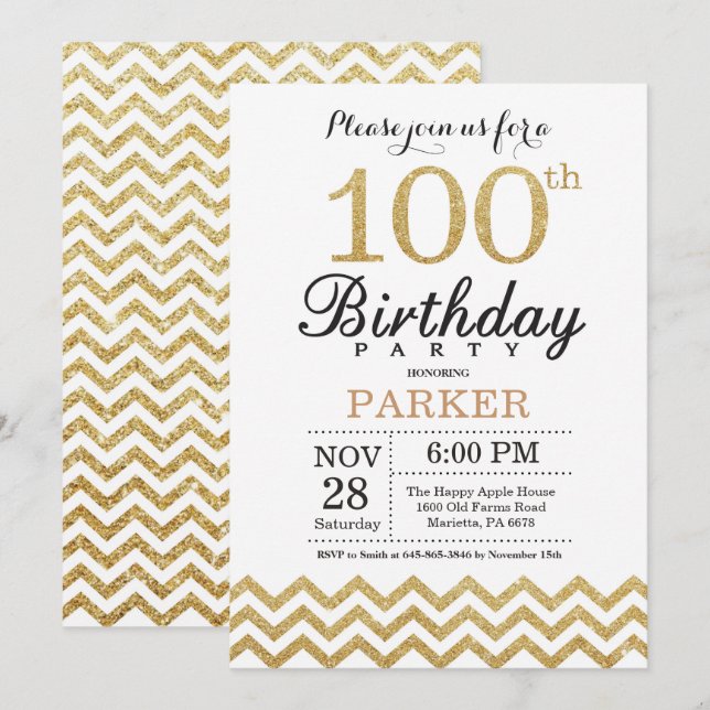 100e anniversaire Invitation Parties scintillant d (Devant / Derrière)