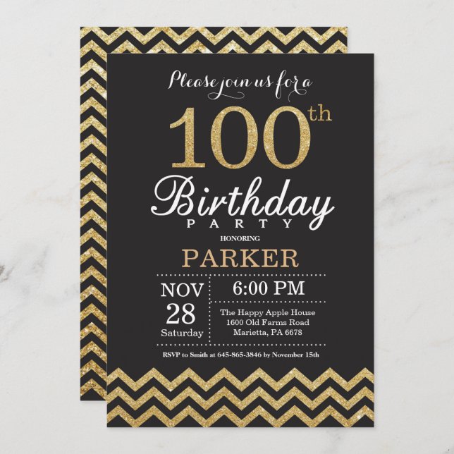 100e anniversaire Invitation Parties scintillant n (Devant / Derrière)