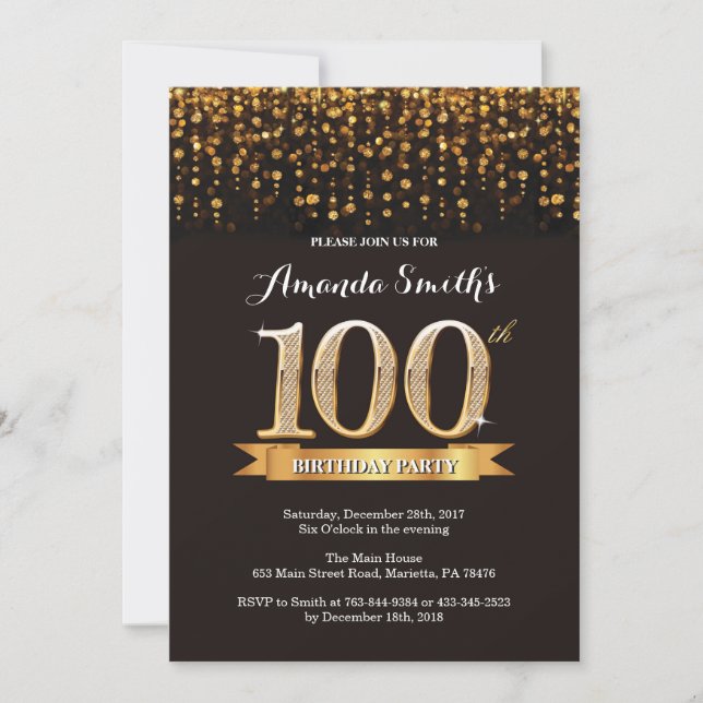 100e anniversaire Invitation Parties scintillant n (Devant)