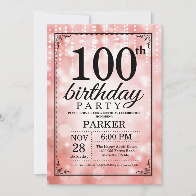100e anniversaire Invitation Parties scintillant r (Devant)