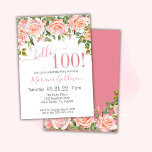 100e anniversaire Invitation Pink Floral Modern Pa<br><div class="desc">Invitations de 100e anniversaire rose floral moderne - soirée "bonjour 100!" avec arrière - plan blanc et belle impression que vous pouvez customiser avec toutes les informations de votre fête d'anniversaire. avec pêche et couleurs roses - élégant.</div>