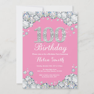 100e anniversaire Invitation rose et diamant d'arg