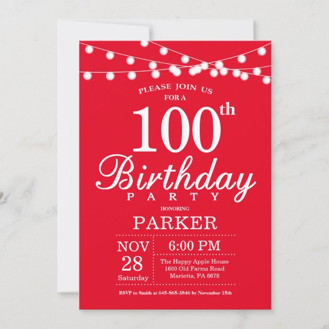 100e anniversaire Invitation Rouge (Devant)