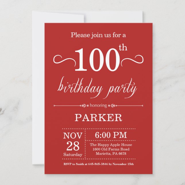 100e anniversaire Invitation Rouge (Devant)