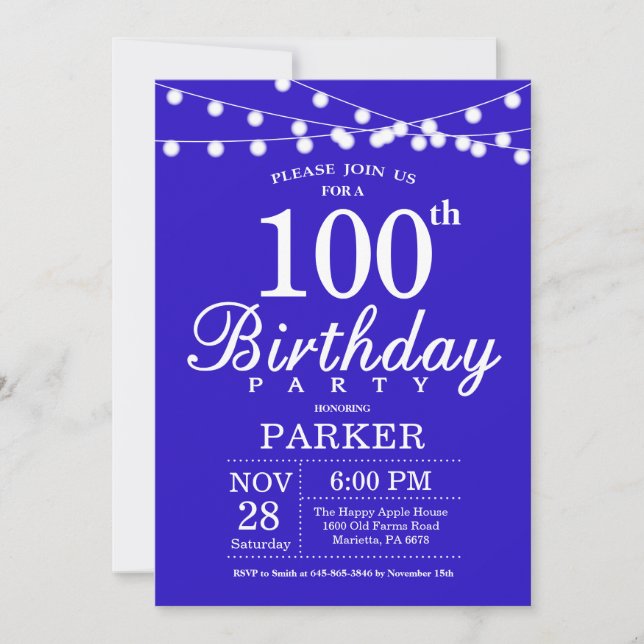 100e anniversaire Invitation Royal Blue (Devant)
