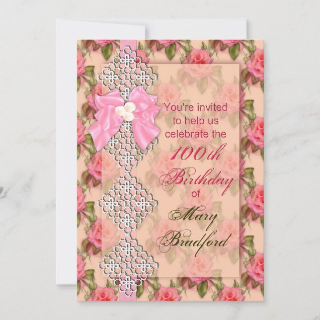 100e anniversaire Invitations de fête (Femme) Vint (Devant)