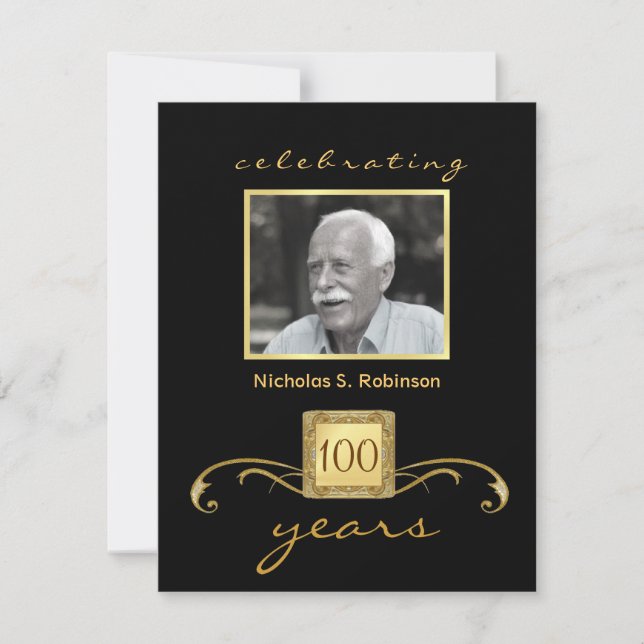 100e anniversaire Invitations photo élégantes (Devant)