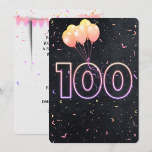100e Anniversaire Neon Connexion Invitation noire