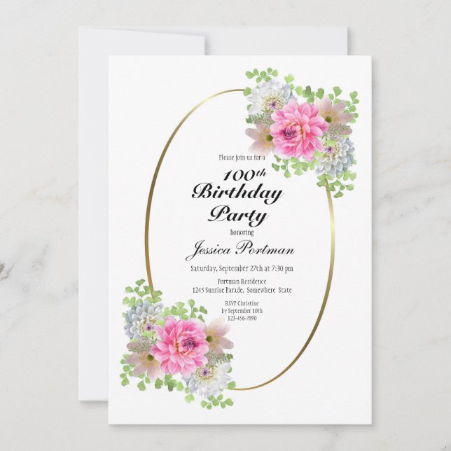 100e anniversaire Pink Gold Party Invitation (Devant)