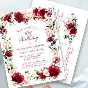 100e anniversaire Red Rose Peony Invitation