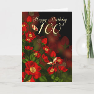 100e carte d'anniversaire avec fleurs rouges profo