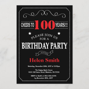 100e Invitation Anniversaire Tableau rouge et noir