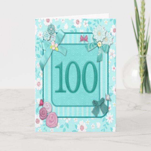 100ème anniversaire carte avec fleurs (Devant)