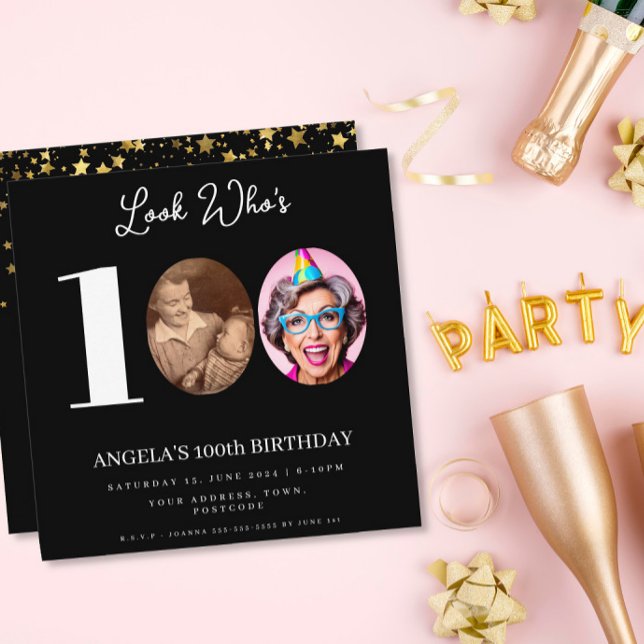 100th Birthday Photo Invitation | Number Collage (Créateur téléchargé)